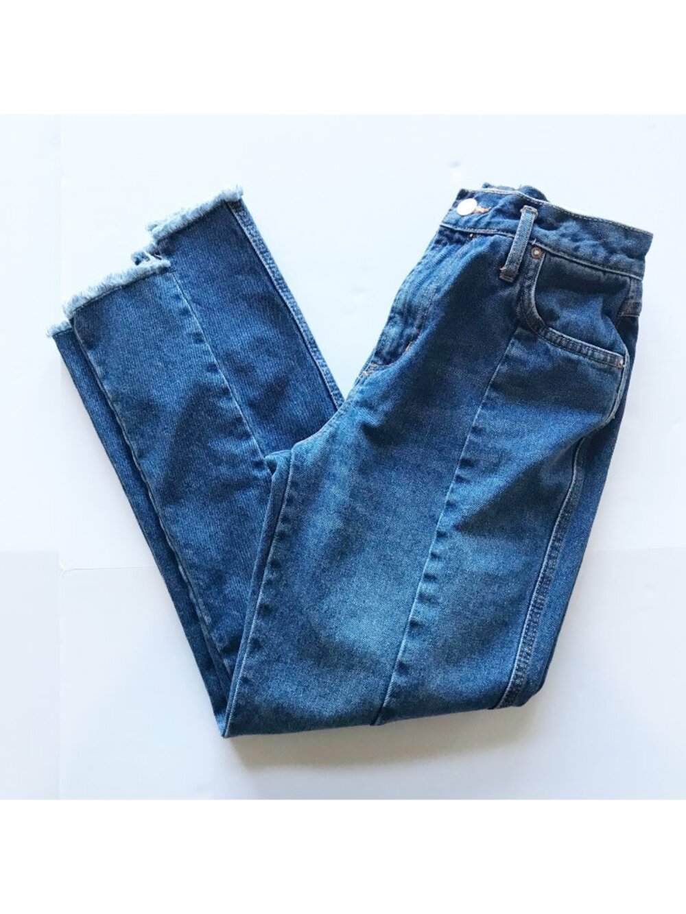 MANGO MNG DENIM Jeans Womens 2 Straight Leg Front Seam Raw Hem Blue